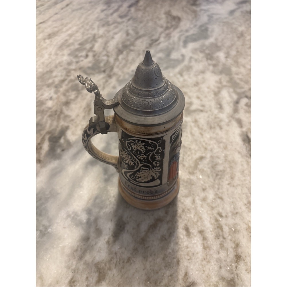 Vintage Made in Germany Ceramic Beer Stein Pewter Lid Relief Lidded Mug 2747 19